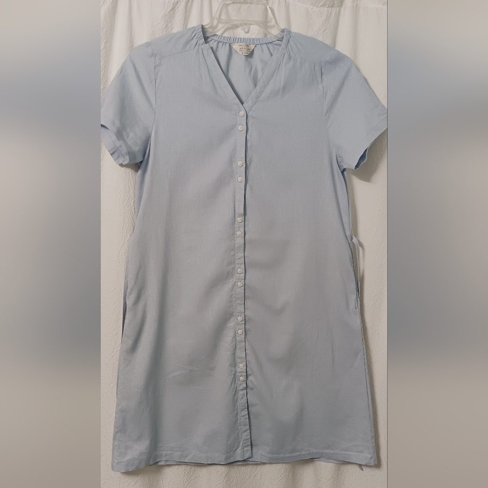 EUC GIORDANO LightBlue Short Sleeve With Pockets  Linen/Cotton Mini Dress Size M